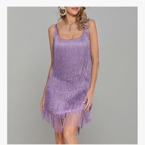 Purple Fringe Sleeveless Dress